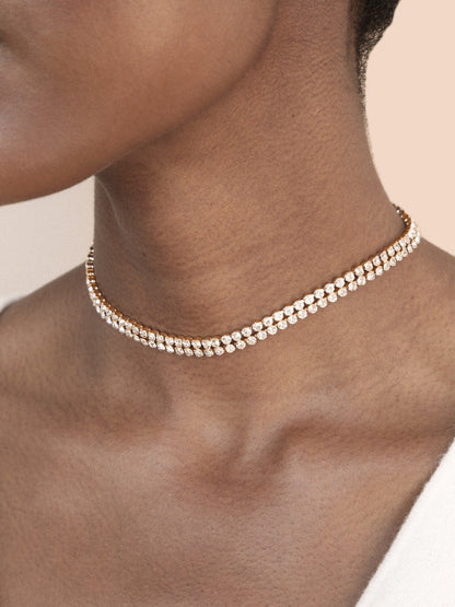 Two Rows of Crystal Sparkle Choker - Black Crystal with 18k Gold Plating | Ettika