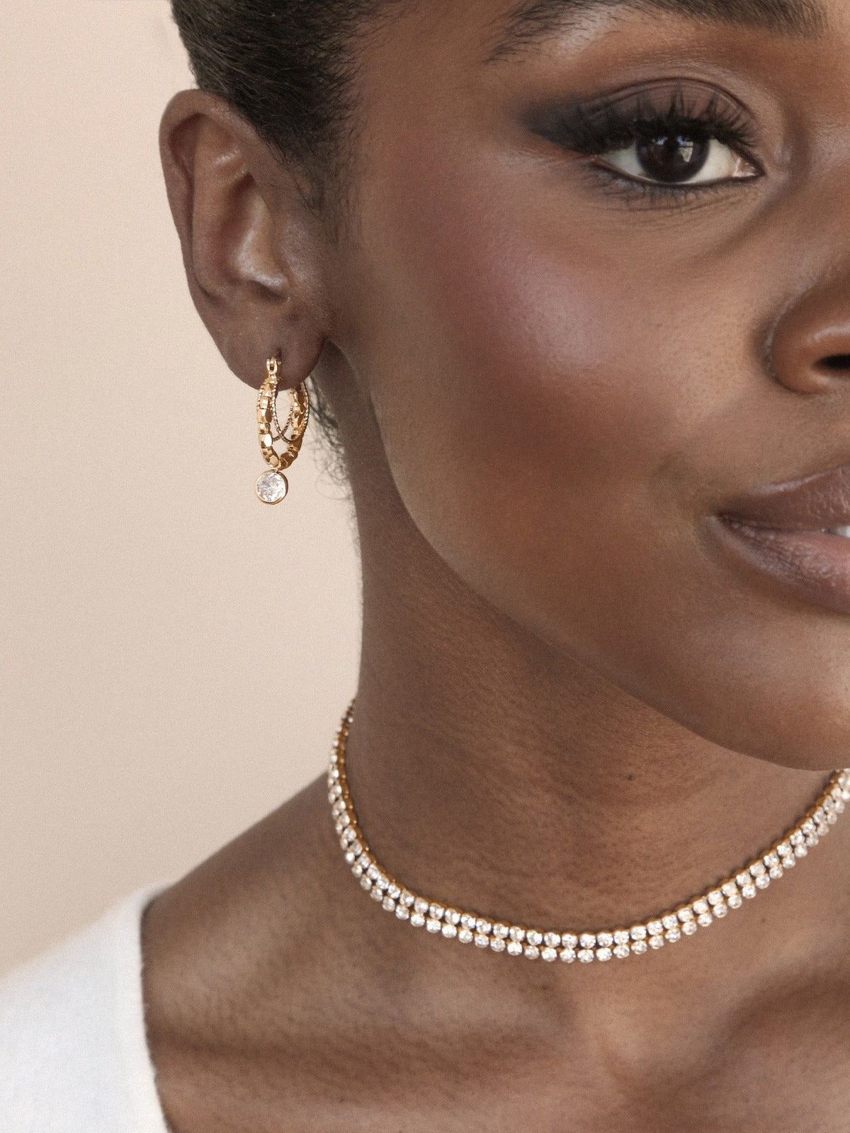 Two Rows of Crystal Sparkle Choker - Black Crystal with 18k Gold Plating | Ettika