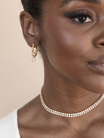 Two Rows of Crystal Sparkle Choker - Black Crystal with 18k Gold Plating | Ettika