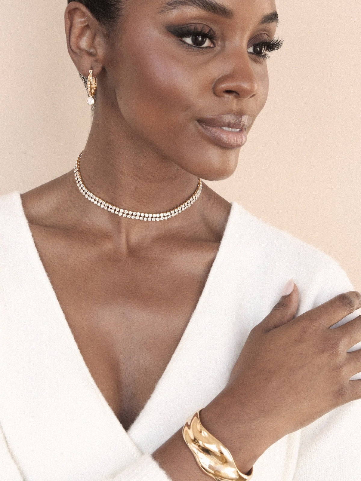 Two Rows of Crystal Sparkle Choker - Black Crystal with 18k Gold Plating | Ettika
