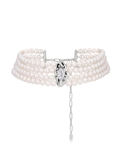 Freshwater Pearl Luxe Choker - Pearl with Silver Plating | Ettika