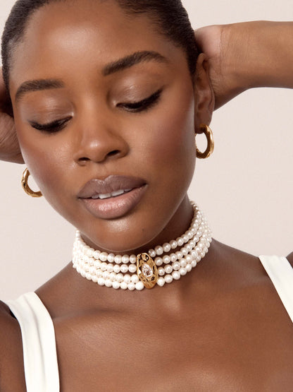 Freshwater Pearl Luxe Choker - Pearl with Silver Plating | Ettika