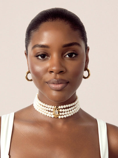 Freshwater Pearl Luxe Choker - Pearl with Silver Plating | Ettika