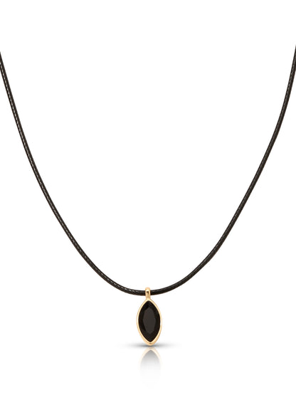 Marquise Onyx Cord Necklace - Black Cord with Black Crystal | Ettika
