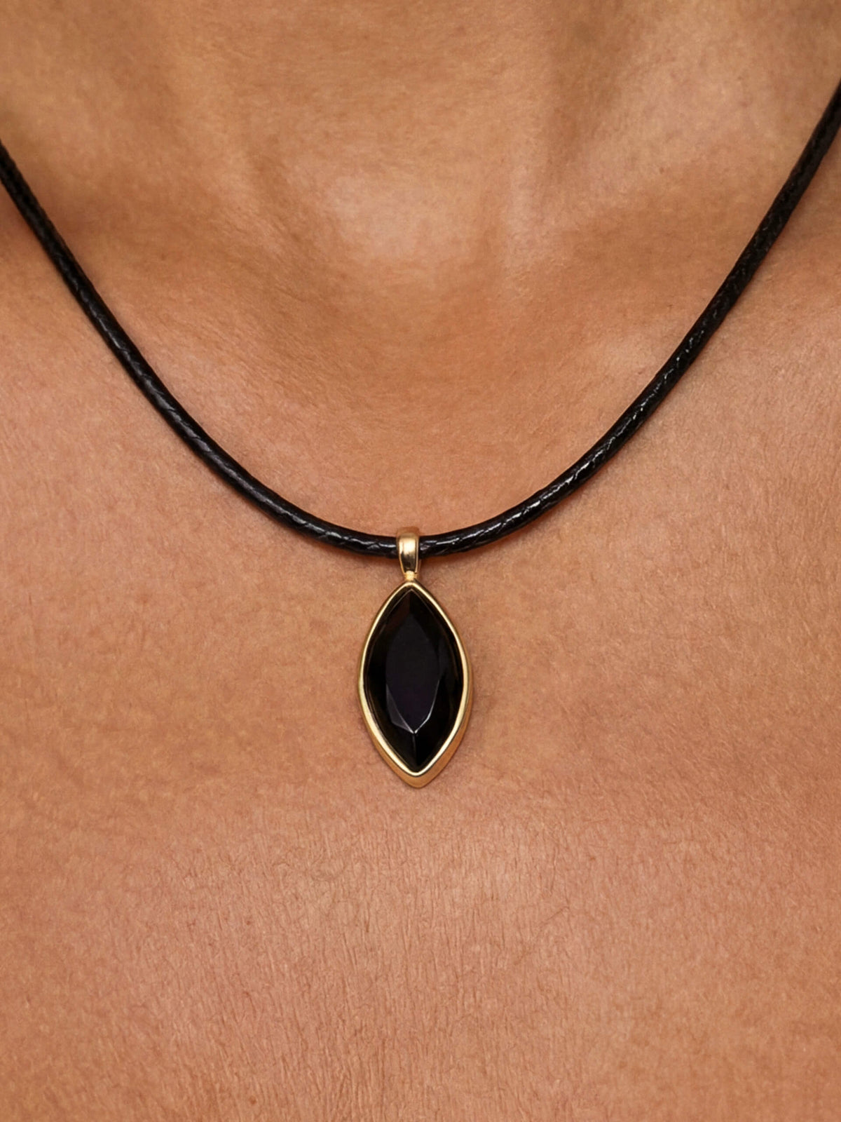Marquise Onyx Cord Necklace - Black Cord with Black Crystal | Ettika