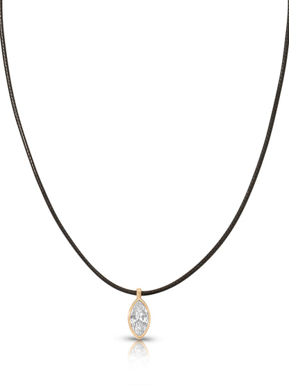Marquise Crystal Cord Necklace - Black Cord with Clear Crystal | Ettika