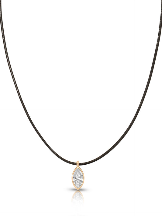 Marquise Crystal Cord Necklace - Black Cord with Clear Crystal | Ettika