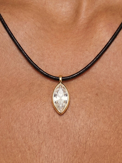 Marquise Crystal Cord Necklace - Black Cord with Clear Crystal | Ettika