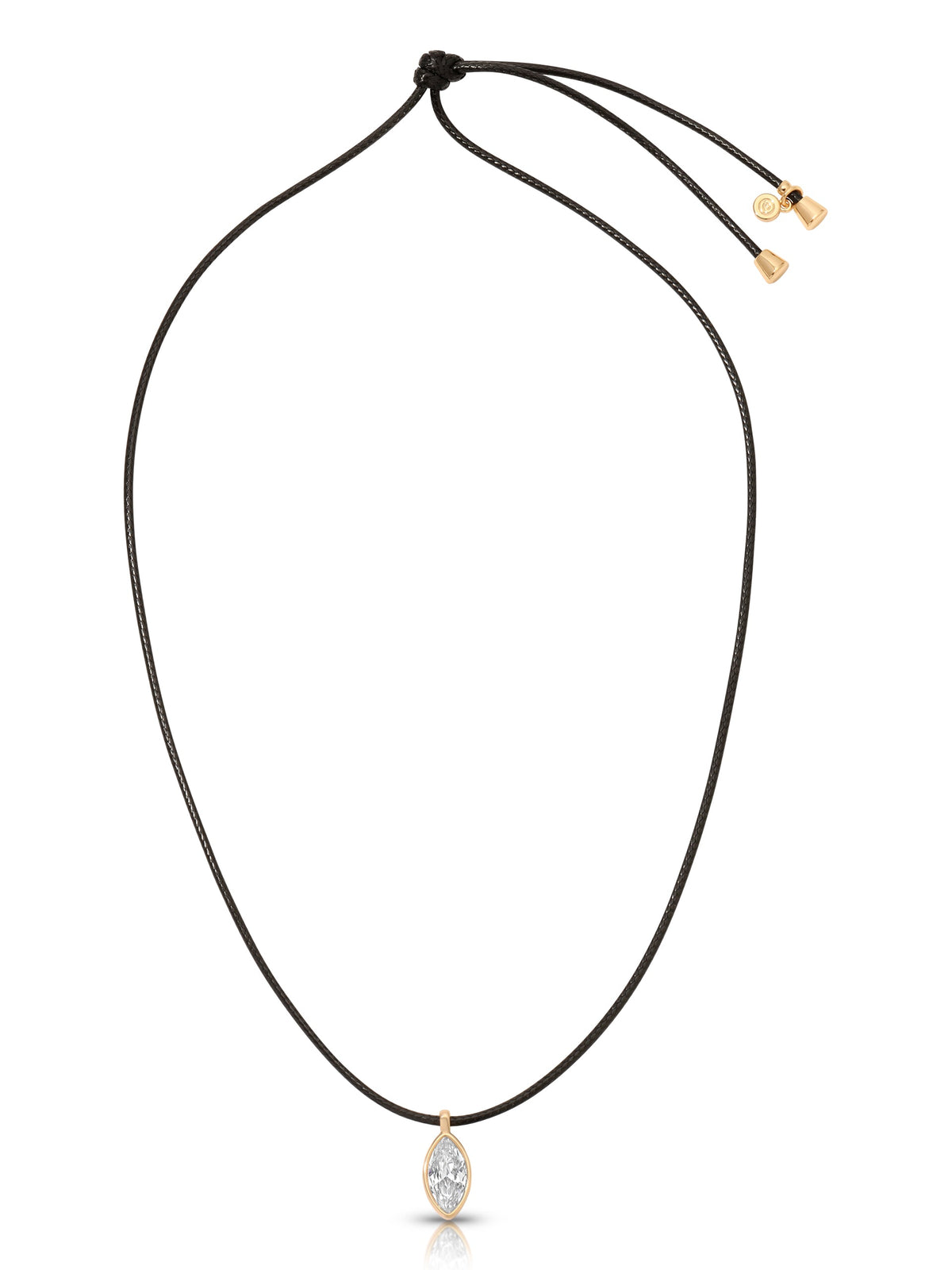 Marquise Crystal Cord Necklace - Black Cord with Clear Crystal | Ettika