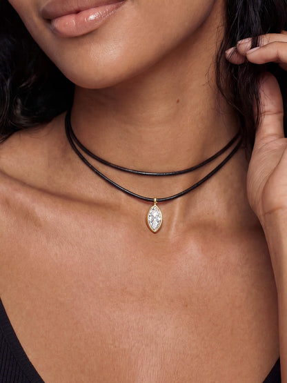 Marquise Crystal Cord Necklace - Black Cord with Clear Crystal | Ettika
