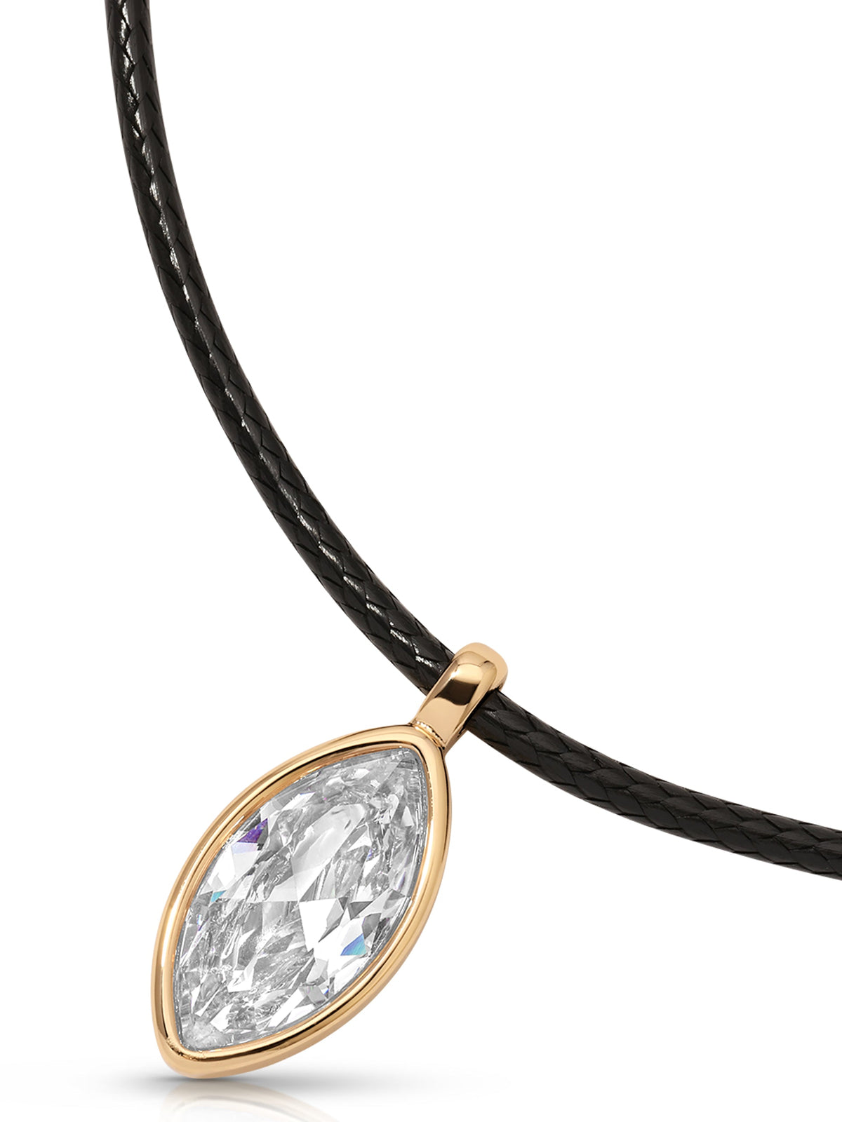Marquise Crystal Cord Necklace - Black Cord with Clear Crystal | Ettika