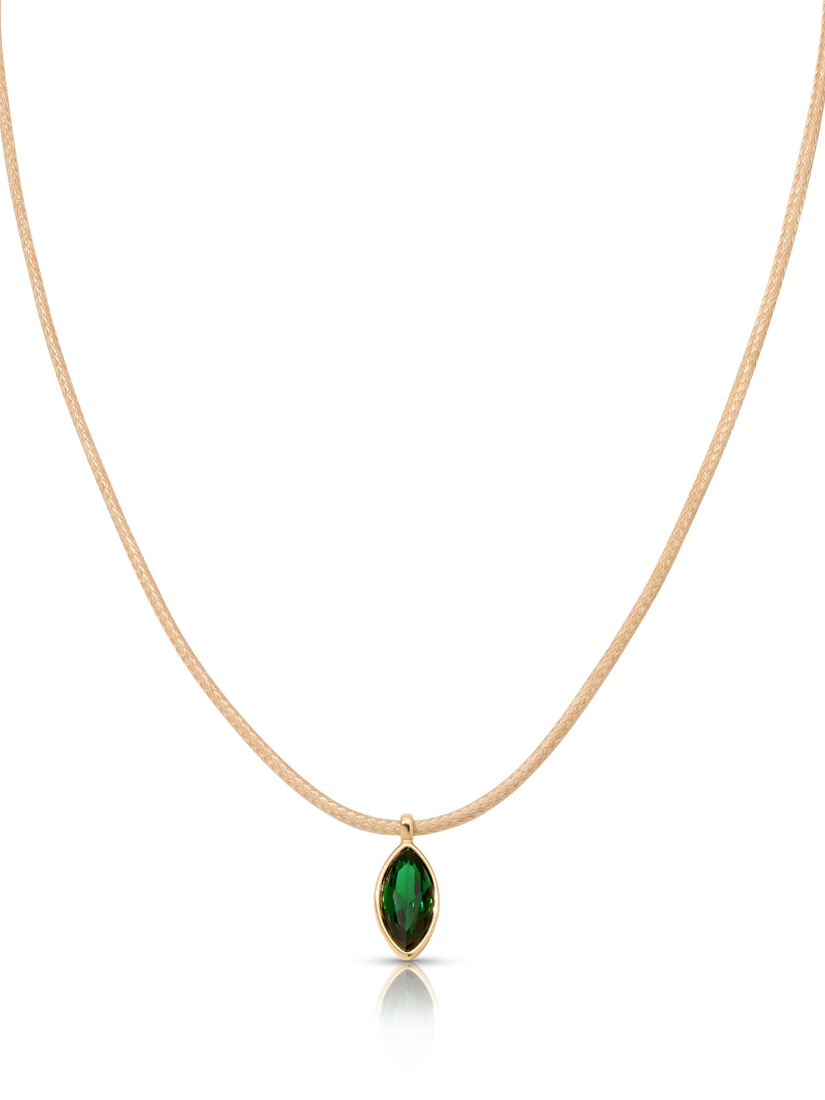 Marquise Emerald Cord Necklace - Tan Cord with Emerald Crystal | Ettika