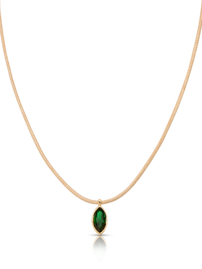Marquise Emerald Cord Necklace - Tan Cord with Emerald Crystal | Ettika