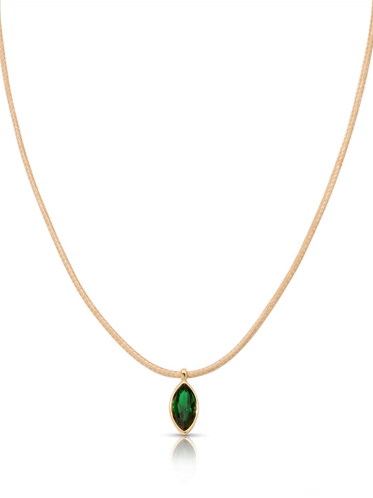 Marquise Emerald Cord Necklace - Tan Cord with Emerald Crystal | Ettika