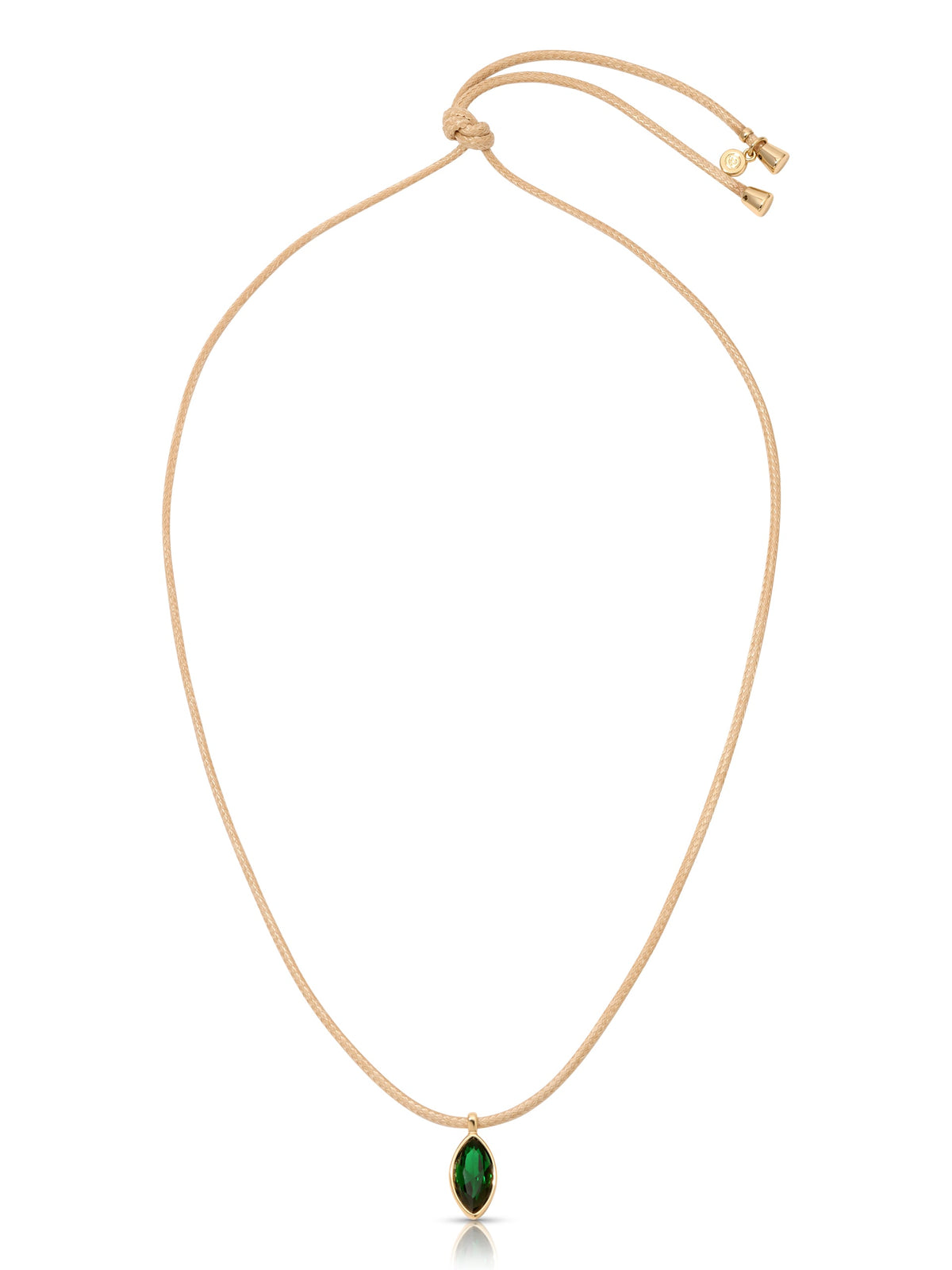 Marquise Emerald Cord Necklace - Tan Cord with Emerald Crystal | Ettika