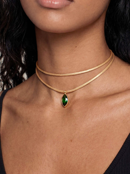 Marquise Emerald Cord Necklace - Tan Cord with Emerald Crystal | Ettika