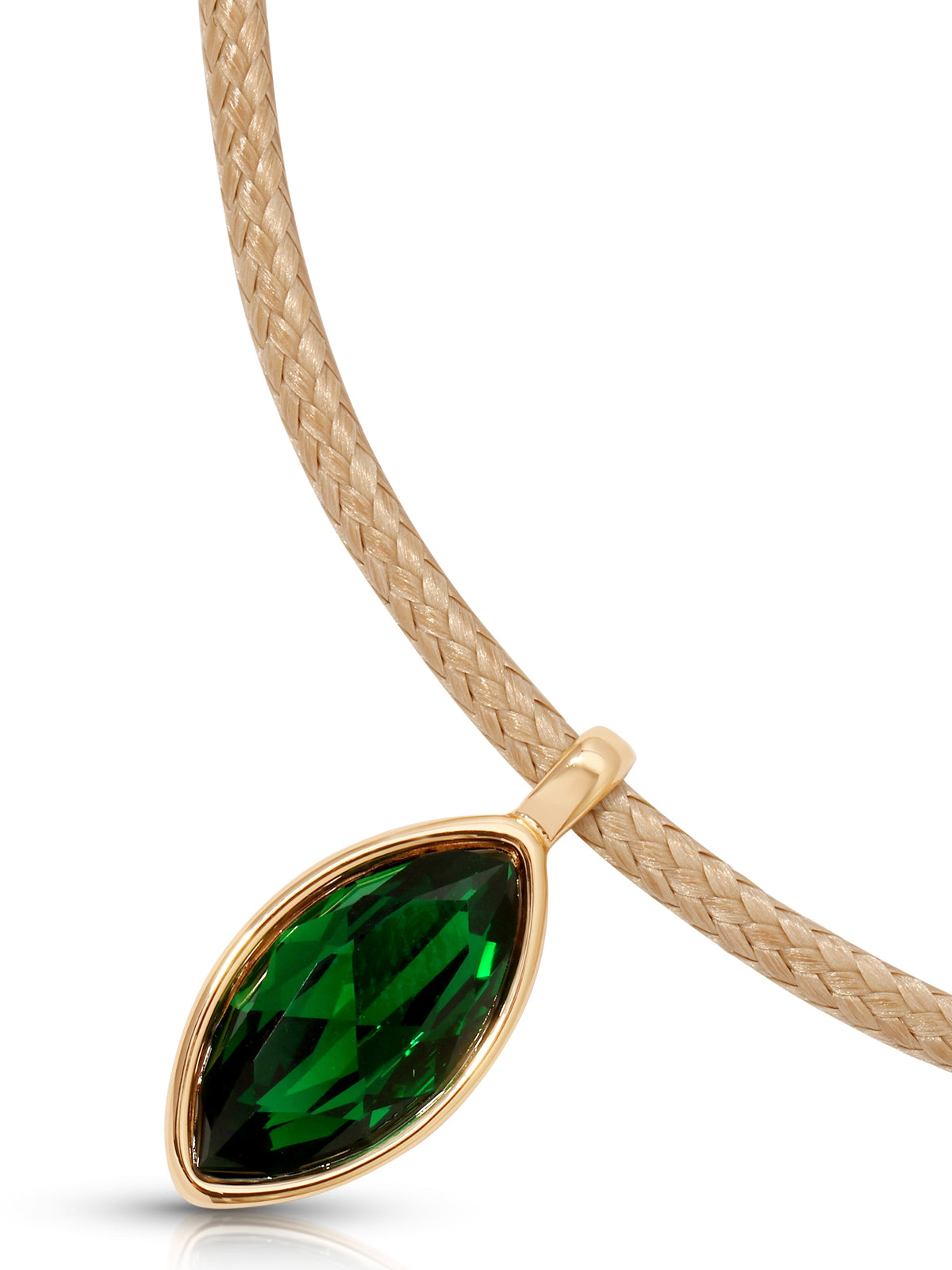 Marquise Emerald Cord Necklace - Tan Cord with Emerald Crystal | Ettika