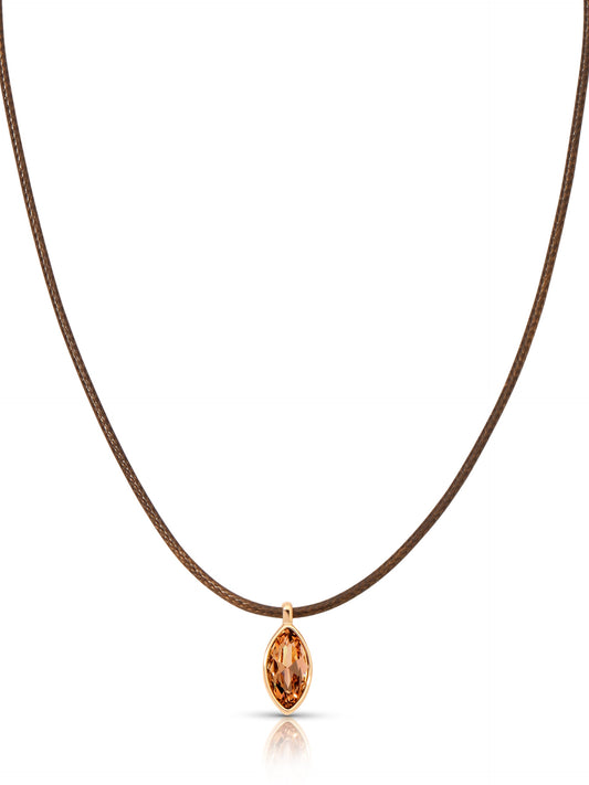 Marquise Champagne Cord Necklace - Chocolate Cord with Champagne Crystal | Ettika