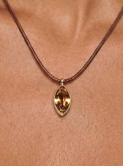 Marquise Champagne Cord Necklace - Chocolate Cord with Champagne Crystal | Ettika