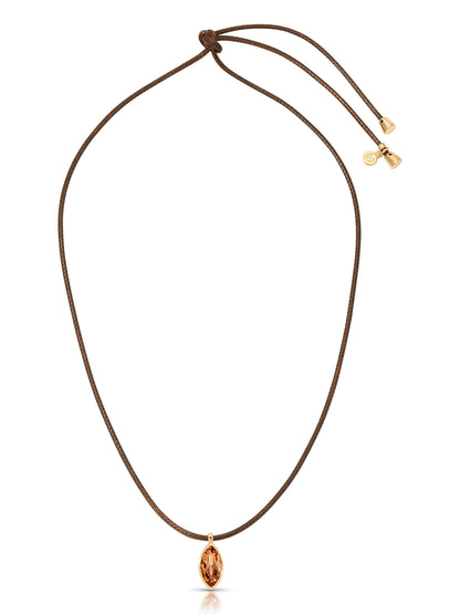 Marquise Champagne Cord Necklace - Chocolate Cord with Champagne Crystal | Ettika