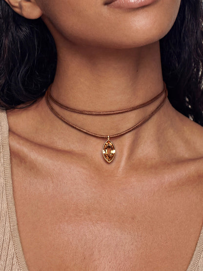 Marquise Champagne Cord Necklace - Chocolate Cord with Champagne Crystal | Ettika
