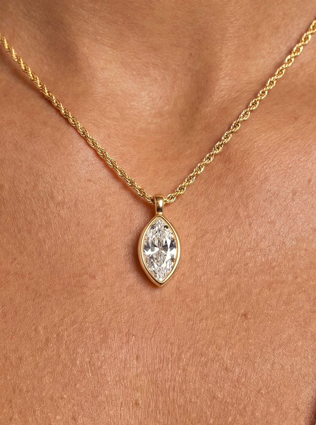 Marquise Crystal Pendant Necklace - Clear Crystal with 18k Gold Plating | Ettika