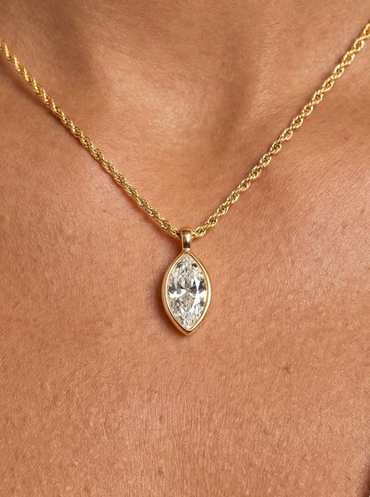 Marquise Crystal Pendant Necklace - Clear Crystal with 18k Gold Plating | Ettika
