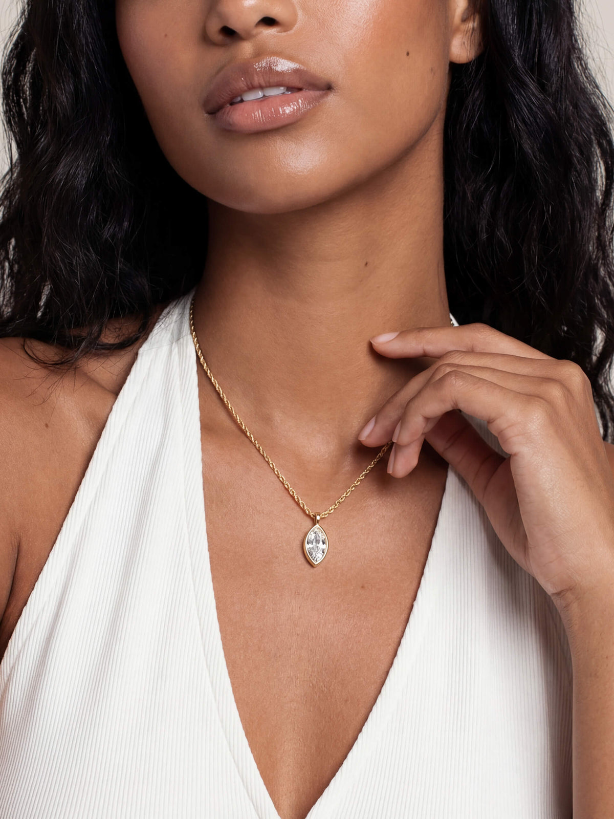 Marquise Crystal Pendant Necklace - Clear Crystal with 18k Gold Plating | Ettika