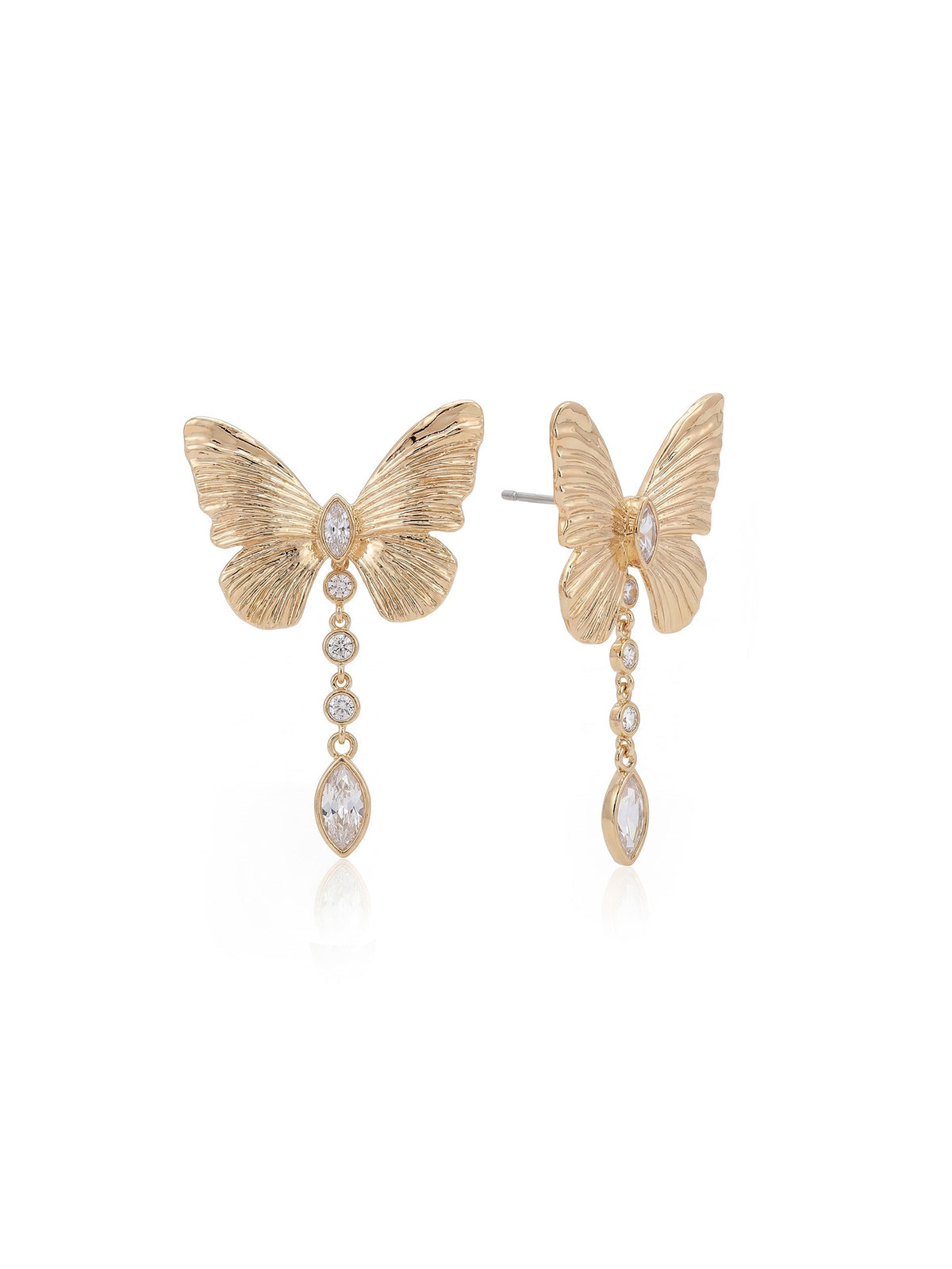 Butterfly Dangle Earrings - Clear Crystal with 18k Gold Plating | Ettika
