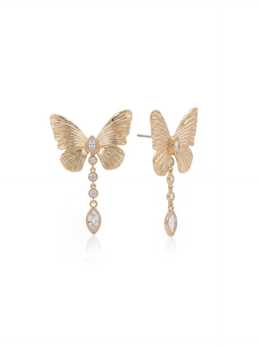Butterfly Dangle Earrings - Clear Crystal with 18k Gold Plating | Ettika