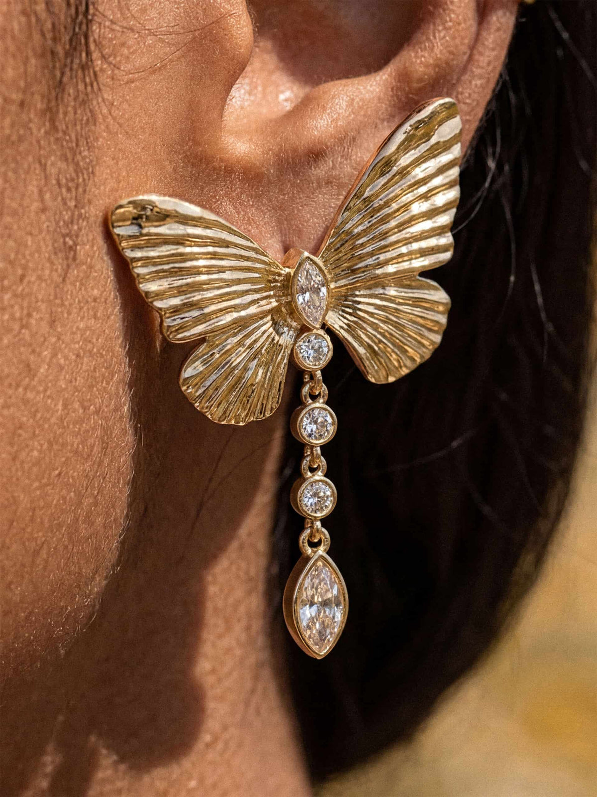 Butterfly Dangle Earrings - Clear Crystal with 18k Gold Plating | Ettika