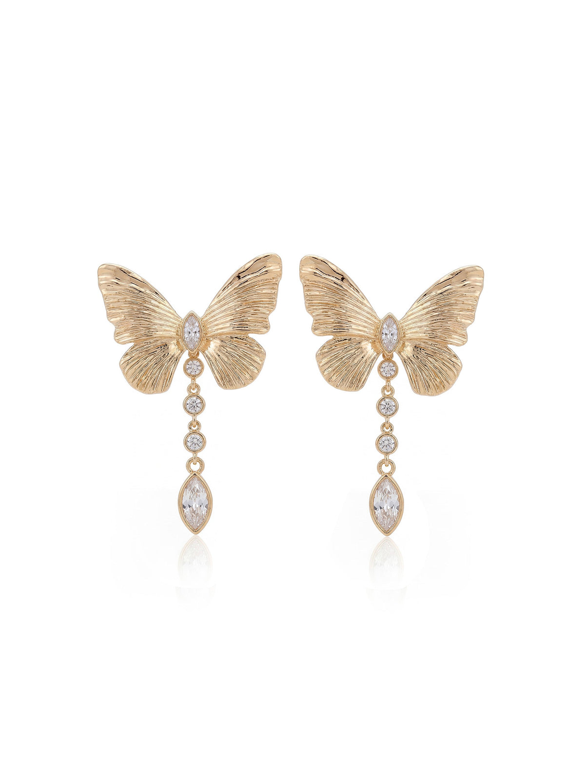 Butterfly Dangle Earrings - Clear Crystal with 18k Gold Plating | Ettika