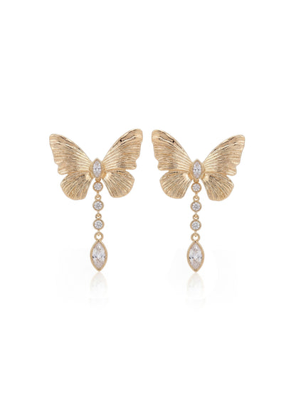 Butterfly Dangle Earrings - Clear Crystal with 18k Gold Plating | Ettika