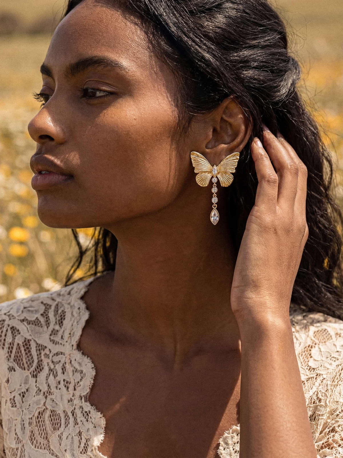 Butterfly Dangle Earrings - Clear Crystal with 18k Gold Plating | Ettika