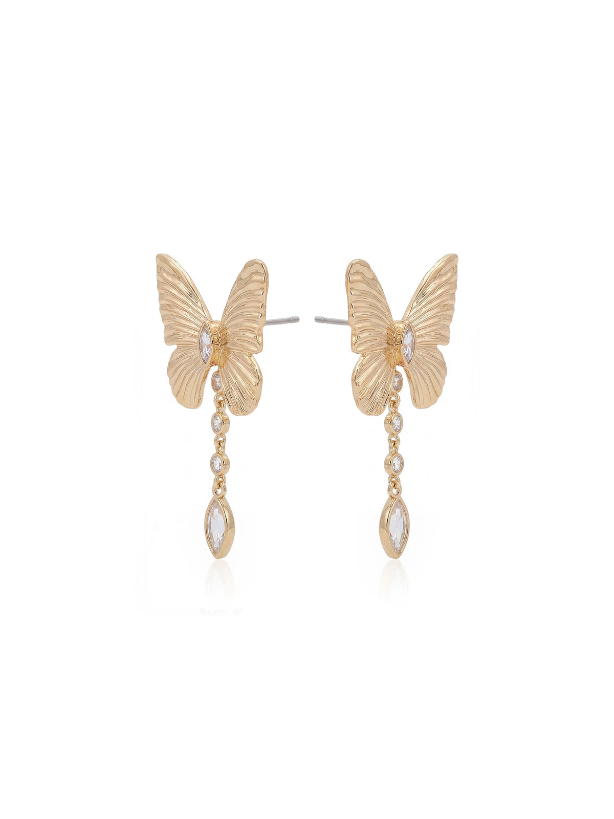 Butterfly Dangle Earrings - Clear Crystal with 18k Gold Plating | Ettika