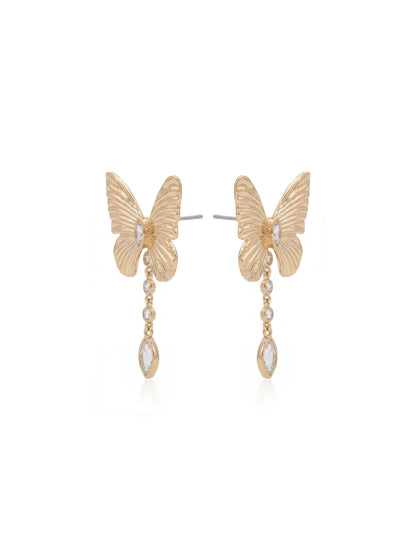 Butterfly Dangle Earrings - Clear Crystal with 18k Gold Plating | Ettika