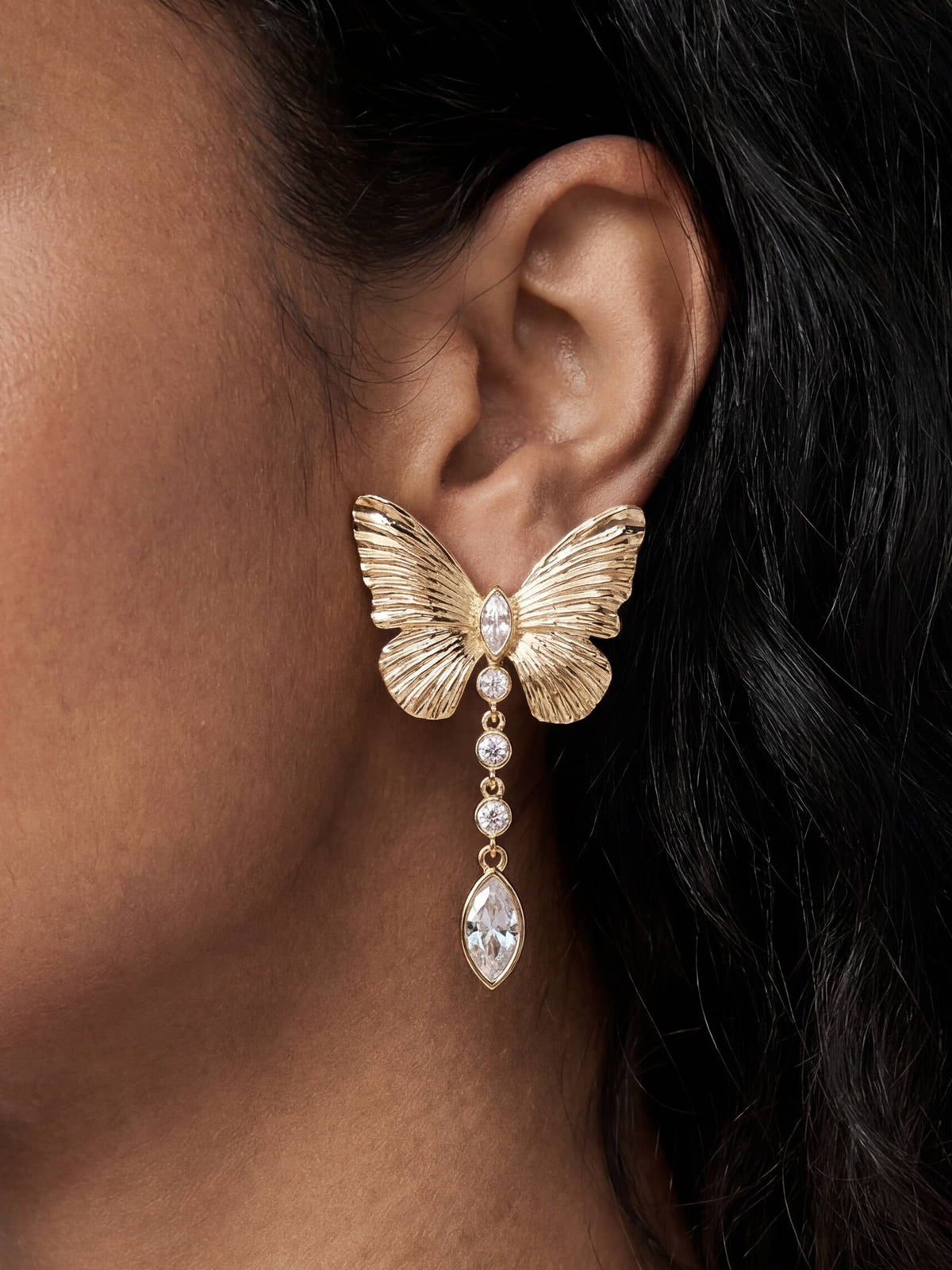 Butterfly Dangle Earrings - Clear Crystal with 18k Gold Plating | Ettika