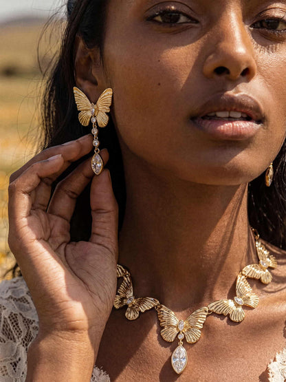 Butterfly Dangle Earrings - Clear Crystal with 18k Gold Plating | Ettika
