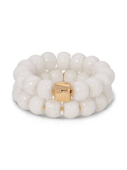 Power Bead Bracelet Stack in Bone - Bone Stone with 18k Gold Plating | Ettika