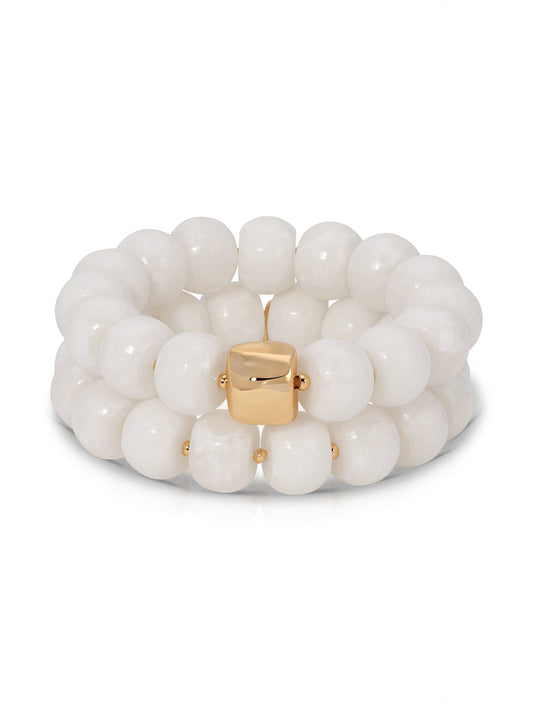 Power Bead Bracelet Stack in Bone - Bone Stone with 18k Gold Plating | Ettika