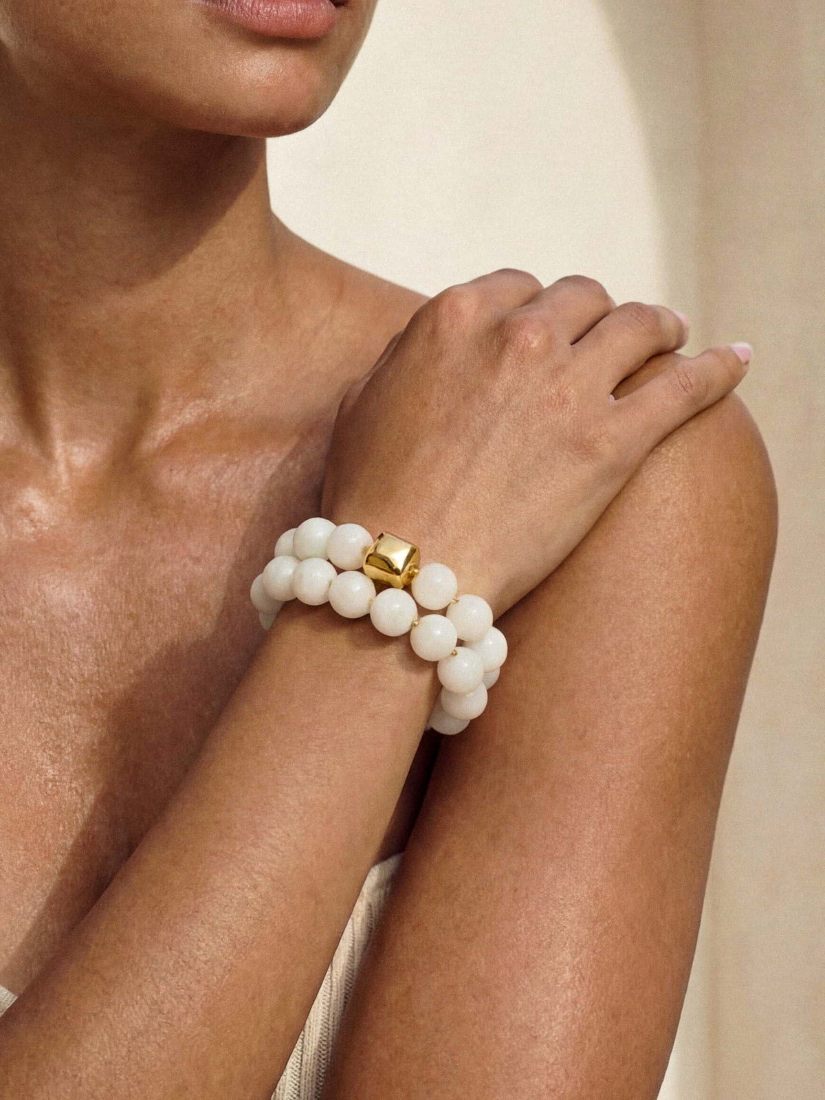 Power Bead Bracelet Stack in Bone - Bone Stone with 18k Gold Plating | Ettika