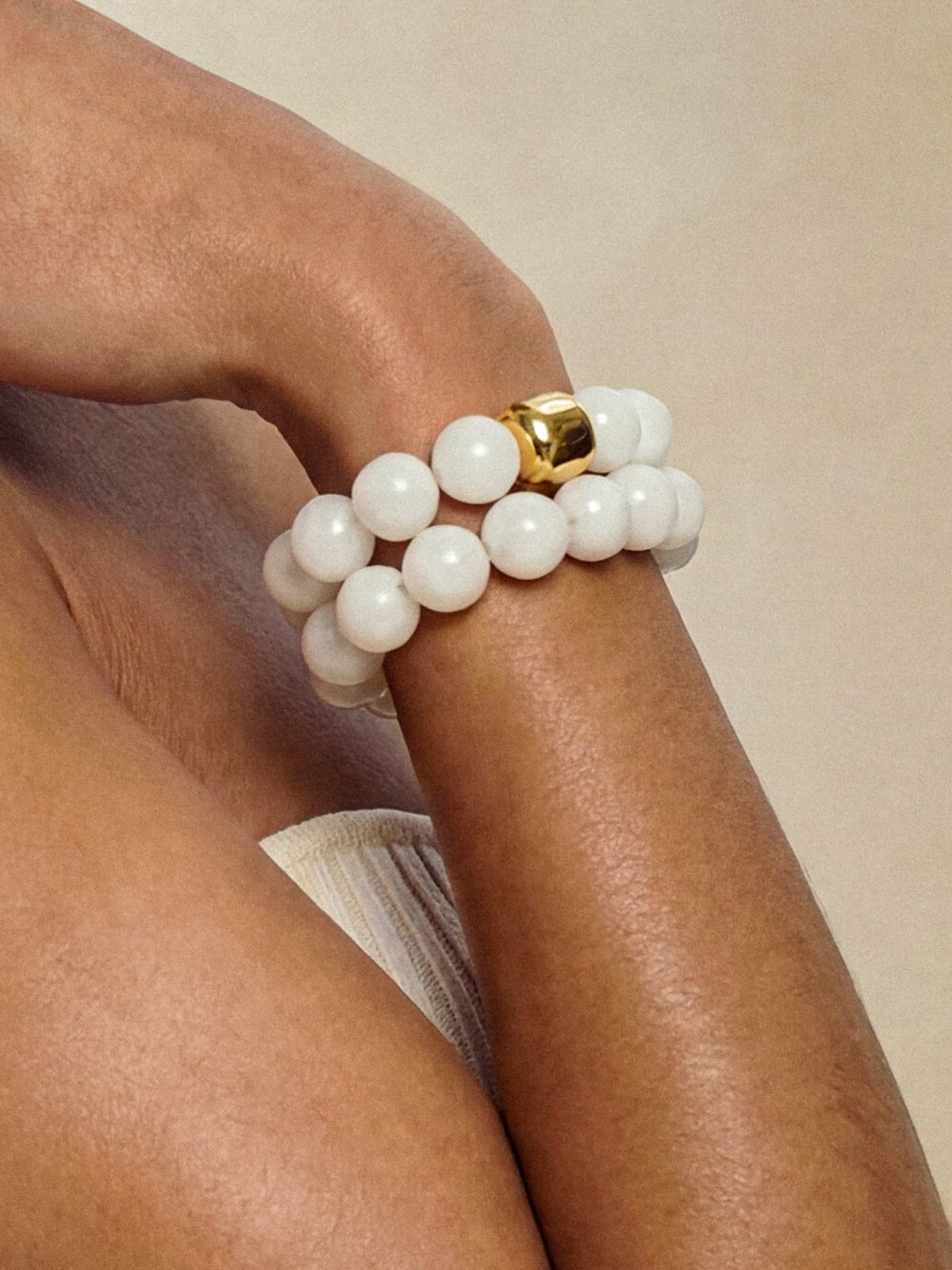 Power Bead Bracelet Stack in Bone - Bone Stone with 18k Gold Plating | Ettika