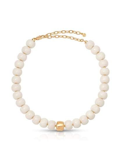 Power Bead Statement Necklace in Bone - Bone Stone with 18k Gold Plating | Ettika