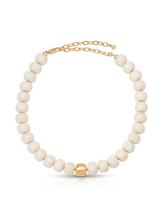 Power Bead Statement Necklace in Bone - Bone Stone with 18k Gold Plating | Ettika