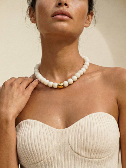Power Bead Statement Necklace in Bone - Bone Stone with 18k Gold Plating | Ettika