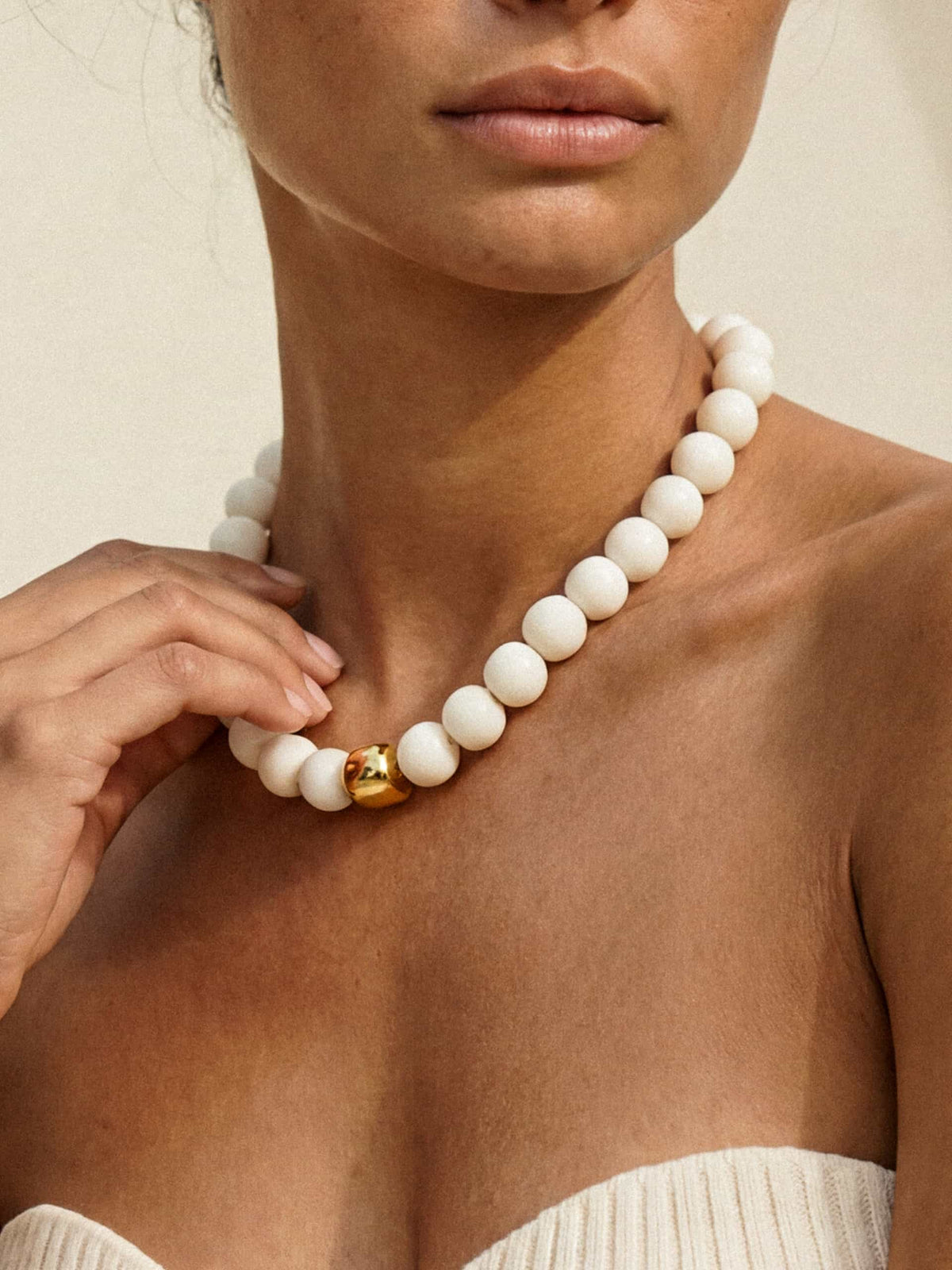 Power Bead Statement Necklace in Bone - Bone Stone with 18k Gold Plating | Ettika