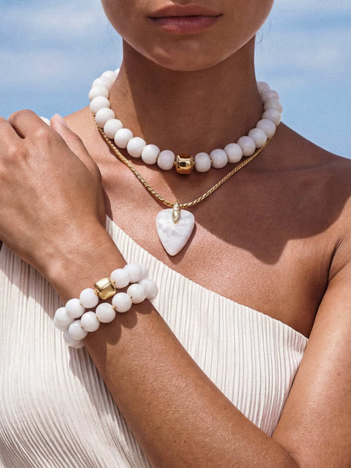 Power Bead Statement Necklace in Bone - Bone Stone with 18k Gold Plating | Ettika