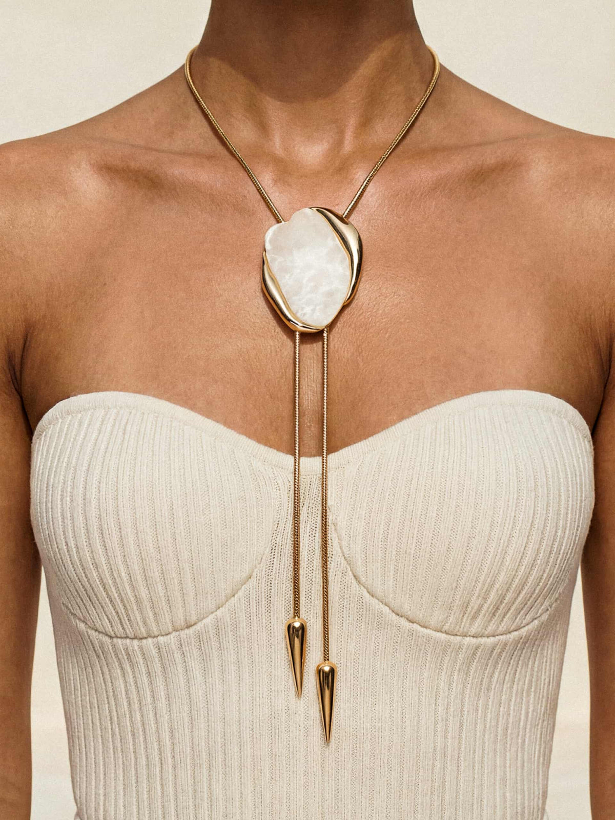 Bone Statement Bolo Necklace - Bone Stone with 18k Gold Plating | Ettika