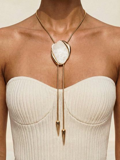 Bone Statement Bolo Necklace - Bone Stone with 18k Gold Plating | Ettika