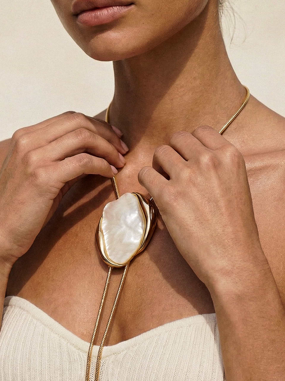 Bone Statement Bolo Necklace - Bone Stone with 18k Gold Plating | Ettika